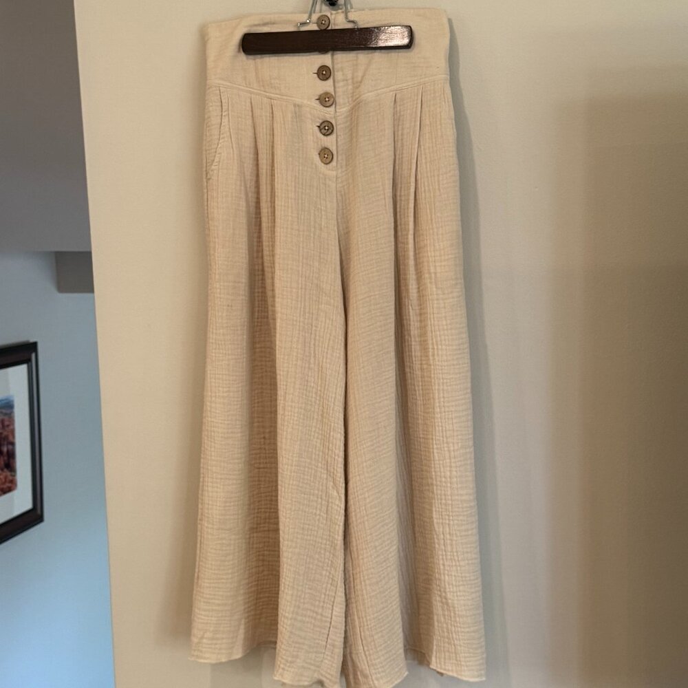 Charlie Paige Wide-Leg  Cotton Pants - Cream